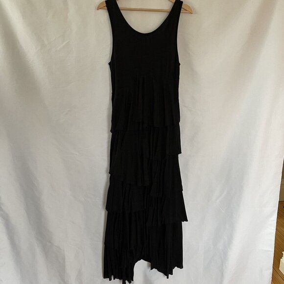 Chelsea & Theodore black gothcore ruffled sleeveless maxi dress summer modal L - Picture 7 of 9